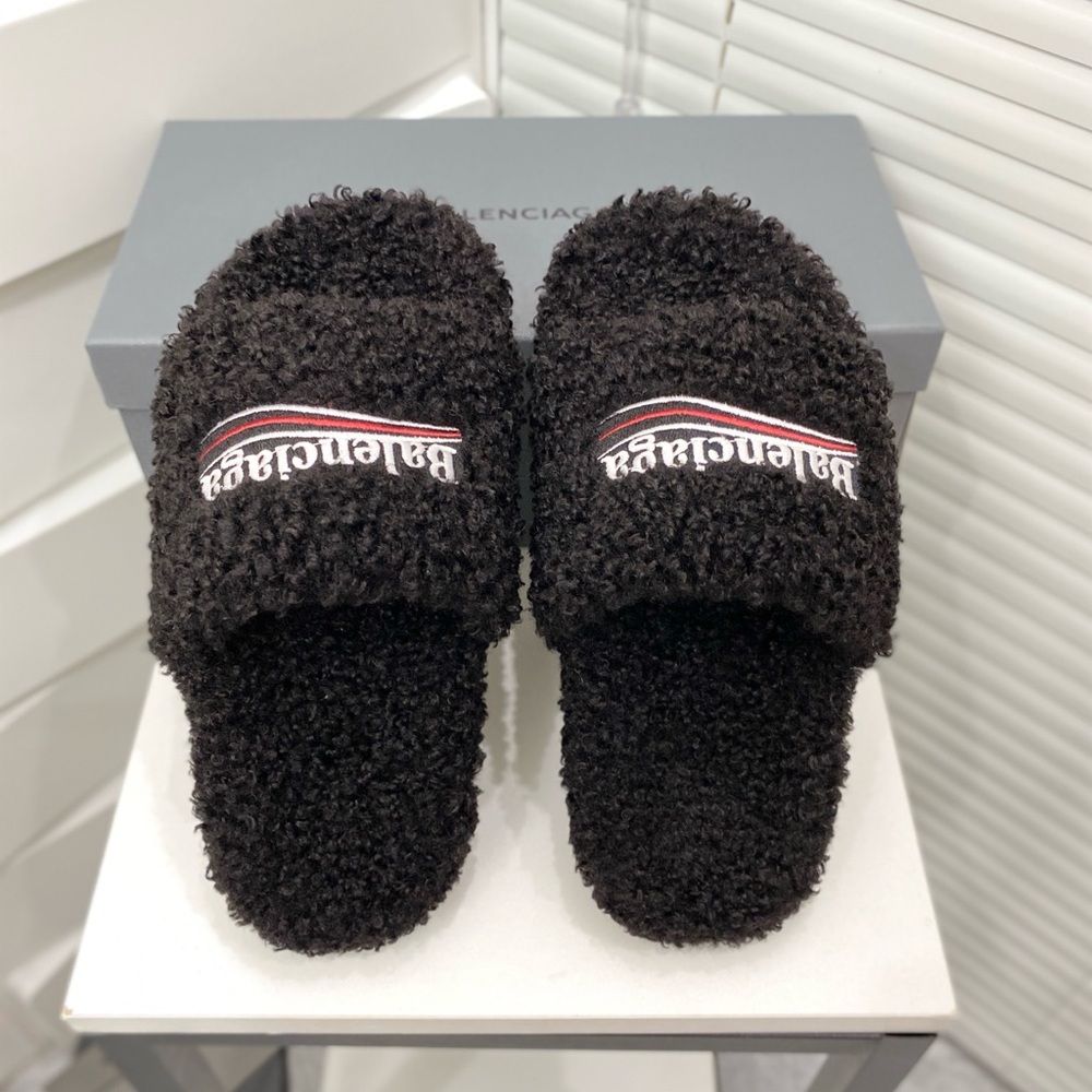 Balenciaga Black Textured Slides